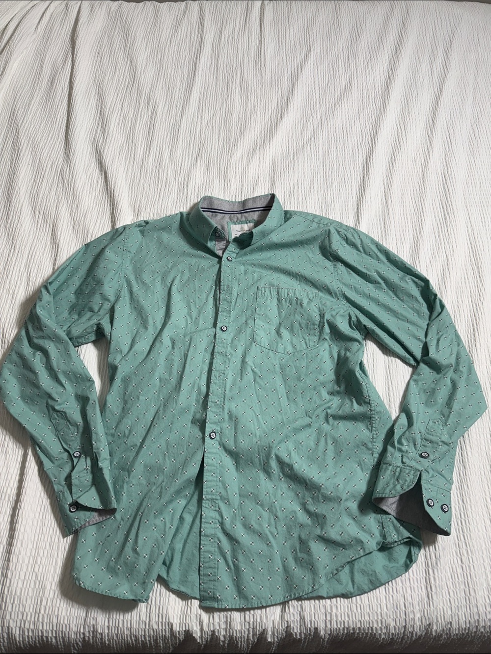 Craft + Flow Casual Mint Green Long-Sleeve Button-Down Shirt